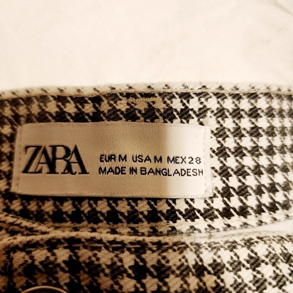 Zara Micro Houndstooth Black White Button Down Front Denim Mini Skirt Women's M - Picture 8 of 9